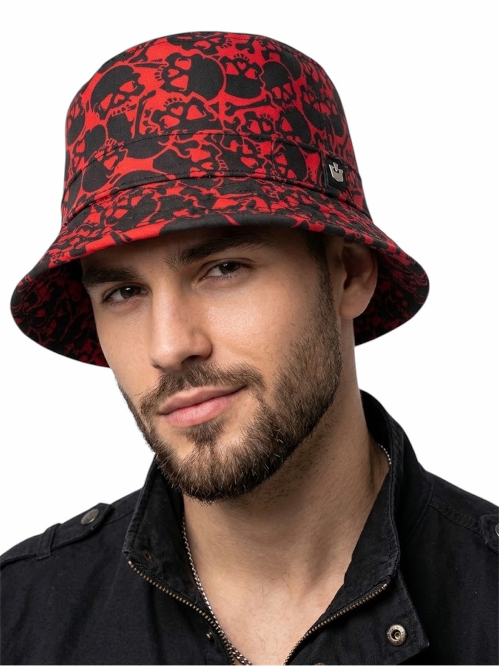 Goorin rare Red Black Skull Print Bucket Hat Size L EUC deadstock